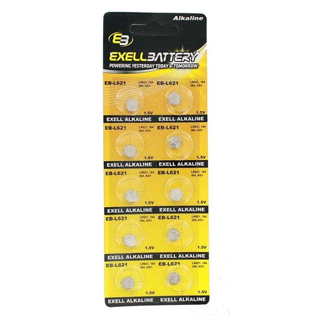 EXELL BATTERY 10pk Exell Alkaline 1.5V Watch Battery Replaces AG1 LR621 364 EB-L621